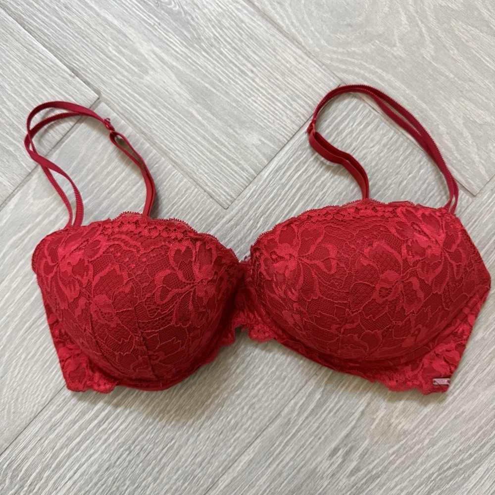 Victoria's Secret Womens PINK Red Lace Bra Size 36DD Underwire Adjustable Strap